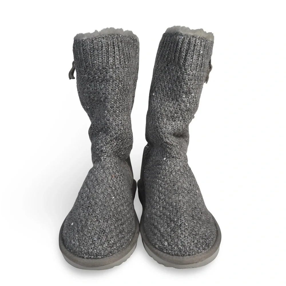UGG Knit Sequin Side Zip Boots Grey 1104669K Youth‎ 5 Women's 6